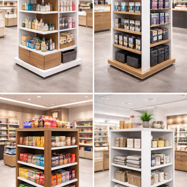 Mittelraum Verkaufsständer nach Maß – CENTER FLOW 360° Präsentationsständer