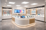 Handy Ladenbau Einrichtung nach Maß – EDGE LINE Mobile Store Design mit Seitentheke