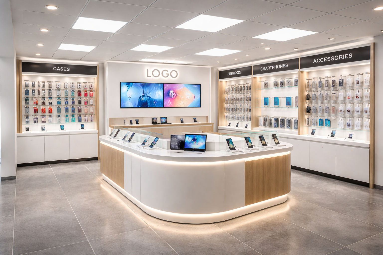 95db3d26-07e0-4814-8dac-075398c0f9c6 Handy Ladenbau Einrichtung nach Maß – EDGE LINE Mobile Store Design mit Seitentheke – Bild 1