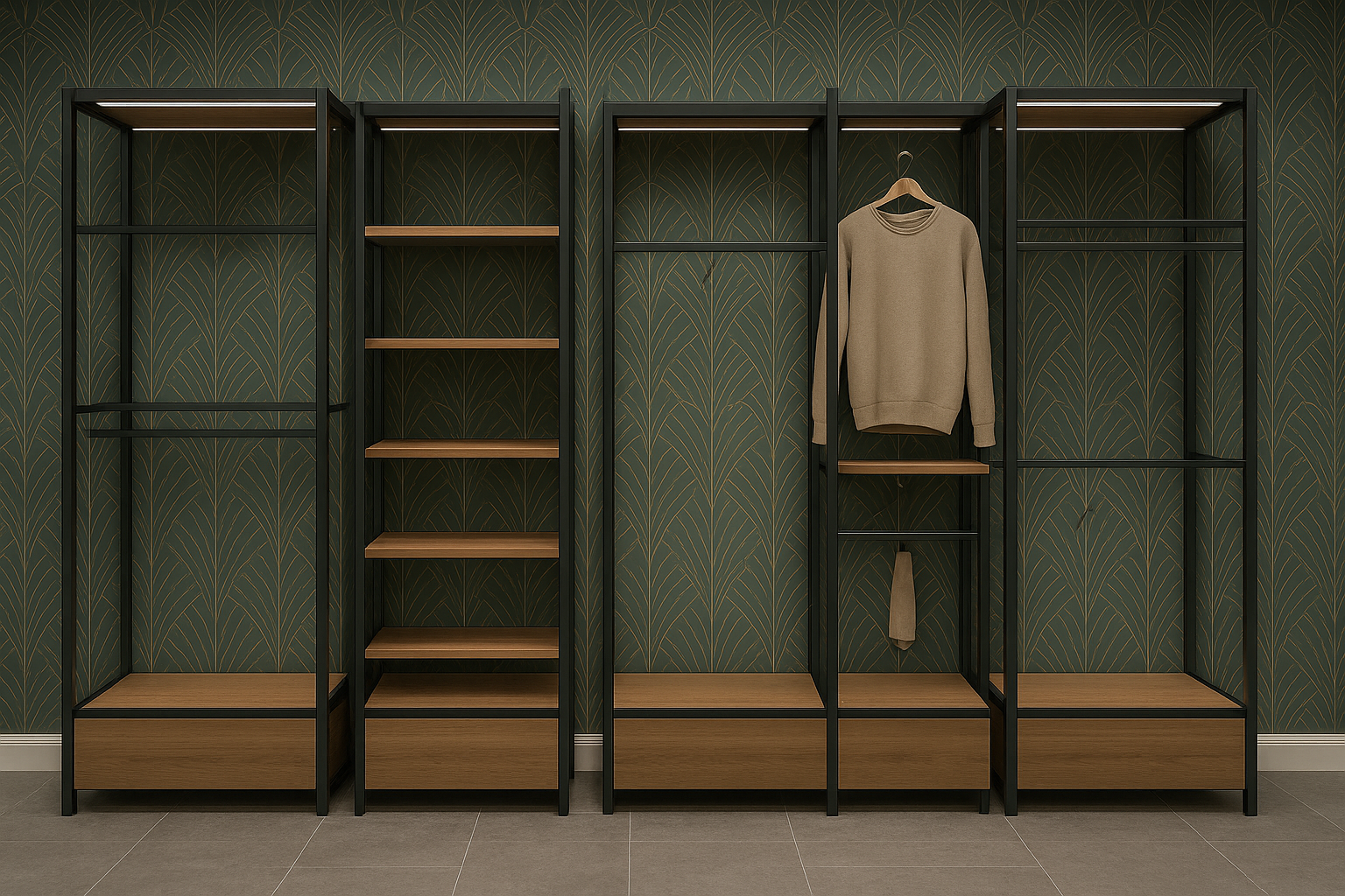 Image 12. Dez. 2025, 12_42_26 Modulares Wandregal-System „VERTA“ – Maßgefertigter Ladenbau aus MDF & Metall – Bild 1