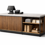 Moderne Verkaufstheke für Ladeneinrichtung – Offene Kassentheke aus Holz & Metall (Maßanfertigung)