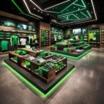 Premium Sport-Ladeneinrichtung – Modernes Design mit LED-Akzenten & Holzoptik (Maßanfertigung)