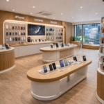 Premium Handy-Ladenbau Design – Modernes Mobilfunkgeschäft mit Holzoptik & Beleuchtung