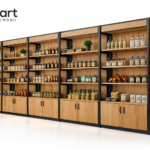 Zweiseitiges Ladenregal / Gondelregal für Ladeneinrichtung – Metall & Holz – Maßanfertigung