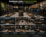 Moderne Fahrradladen Einrichtung mit Verkaufstheke und Zubehörregalen