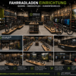 Moderne Fahrradladen Einrichtung mit Verkaufstheke und Zubehörregalen