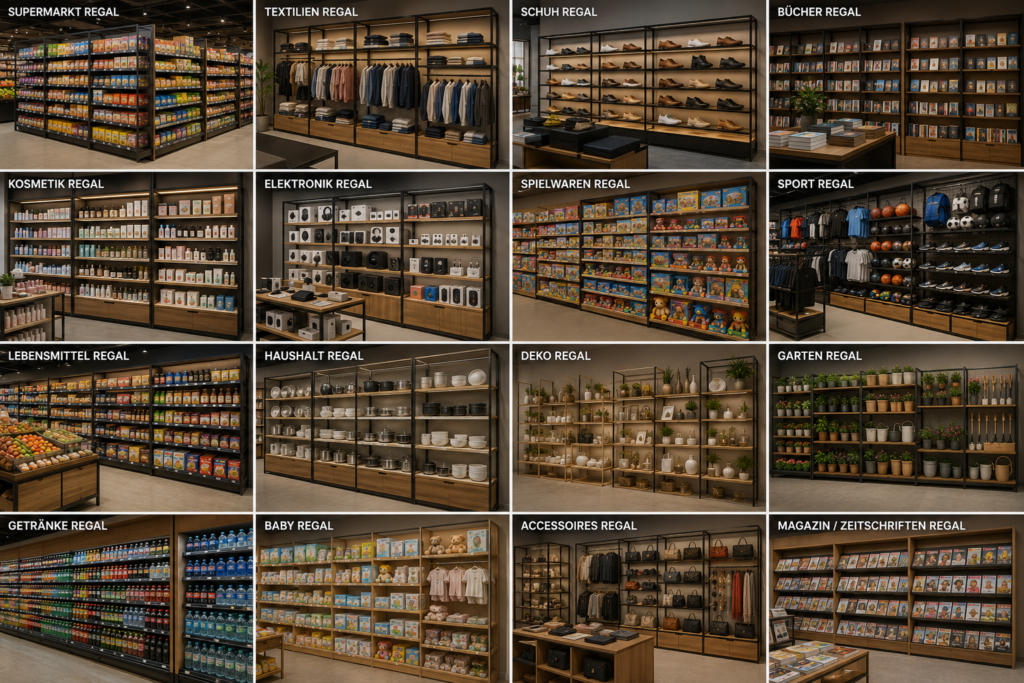 Moderne Wandregal Systeme für verschiedene Shop Konzepte